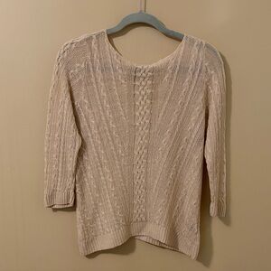 Ralph Lauren Cream/Tan Cable-Knit Scoop Neck Linen Sweater